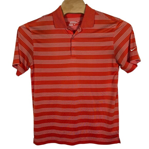Nike Golf Tour‎ Performance Men's Medium Orange Striped Dri-Fit Polo Shirt - Picture 2 of 5